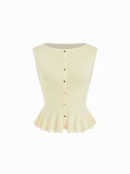 Cider - Knit Women's Boat Neck Ruffled Hem Vest Yellow