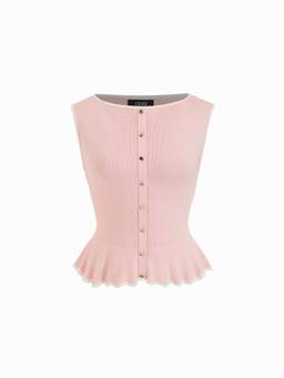 Cider - Knit Women's Boat Neck Ruffled Hem Vest Pink