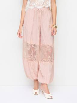 Cider - Chiffon Women's Mid-Waist Lace Balloon Palazzo Pants Pink