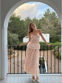 Cider - Lace Women's Sleeveless Ruffle A-Line Maxi Dress Peach