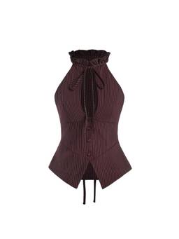 Cider - Stripe Cut-Out Tie-Back Women’s Halter Neck Top Wine