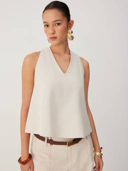 Cider - Linen-Blend Women’s V-Neck Oversized Cami Top Beige