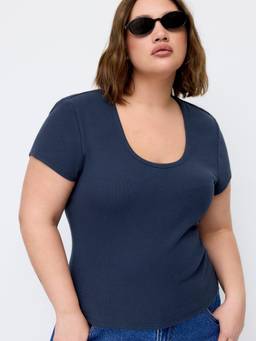 Cider - Cotton Blend Women's Regular Fit Scoop Neck T-Shirt Navy Blue