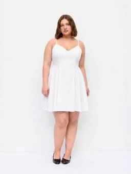 Cider - Ruched Women's V-Neck Shirred Flared Mini Dress White
