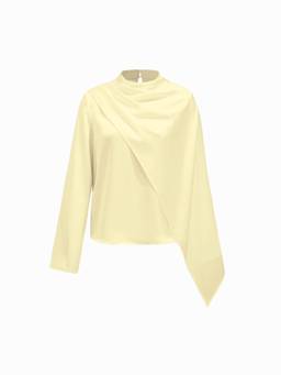Cider - High Neck Draped Women's Satin Blouse Yellow