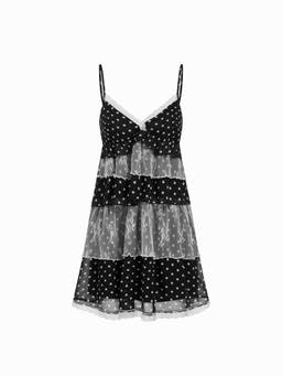 Cider - Chiffon Women's Polka Dot Ruffled Tiered Mini Dress Black