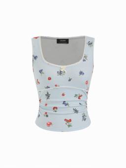 Cider - Fruit Graphic Women Ruched Square Neck Tank Top Sky Blue