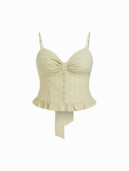 Cider - Textured Women's Sweetheart Bow Ruffle Hem Cami Top Green