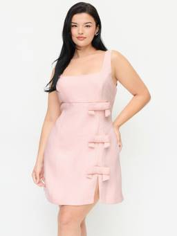 Cider - Tweed Women's Sleeveless Bow A-Line Mini Dress Pink