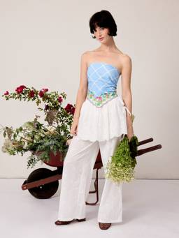 Cider - Cotton Women's High-Rise Broderie Straight-Leg Trousers White