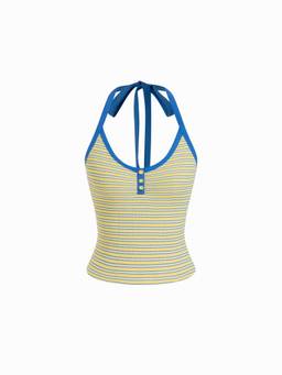 Cider - Textured Stripe Women’s Halter Neck Slim Top Yellow