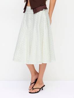 Cider - Cotton Jacquard Women's Embroidered A-Line Midi Skirt White