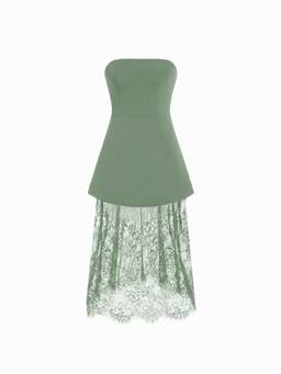 Cider - Lace Panel Women Strapless A-Line Maxi Dress Green