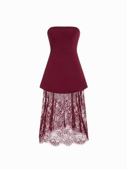 Cider - Lace Panel Women's Strapless A-Line Maxi Dress Wine