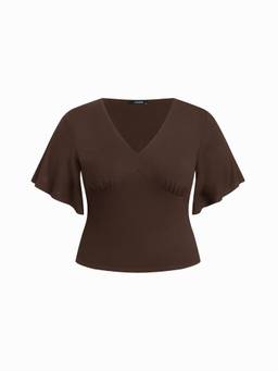 Cider - Women's Ruched V-Neck Bell Sleeve Top Brown