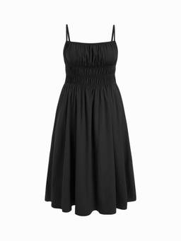 Cider - Women's Square Neck Shirred A-Line Maxi Dress Black