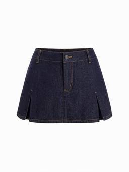 Cider - Washed Denim Women Low Rise Split A-Line Mini Skort Indigo