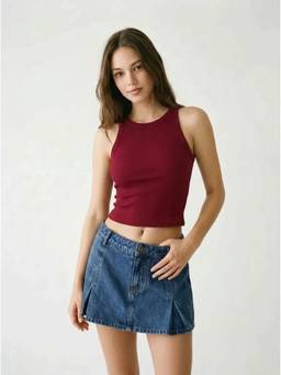 Cider - Washed Denim Women Low Rise A-Line Mini Skort Mid Blue