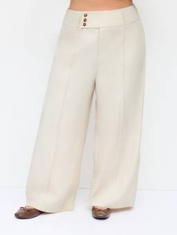 Cider - Linen-blend Women's Mid-Rise Pleated Wide-Leg Trousers Beige