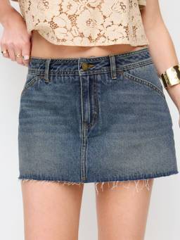 Cider - Washed Denim Women Low-Rise A-Line Mini Skirt Indigo