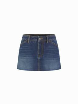 Cider - Washed Denim Women Low Rise A-Line Mini Skirt Navy Blue