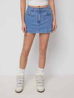Cider - Washed Denim Women High Waist Slim Fit Denim Shorts Blue