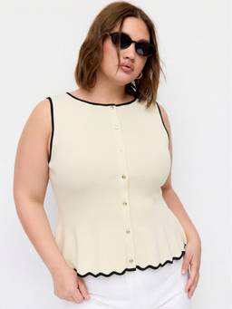 Cider - Contrast Trim Women’s Sleeveless Boat Neck Vest Beige