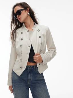 Cider - Napoleon Women's Stand Collar Double Breasted Jacket Sand