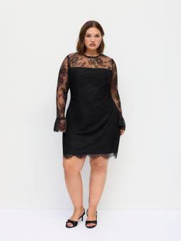 Cider - Lace Women's Ruched Straight Mini Dress Black