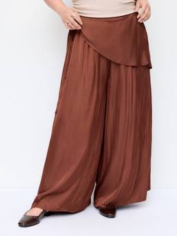 Cider - Wrap Belt Women's Mid-Waist Wide-Leg Palazzo Pants Brown