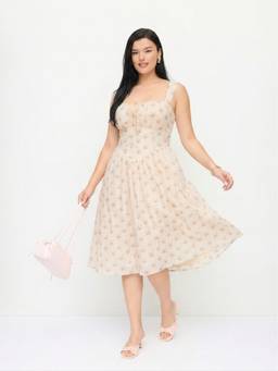 Cider - Cotton Blend Women Floral Shirred Halter Neck Midi Dress Pink