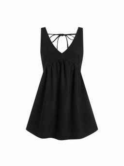 Cider - Denim Women's V-Neck Tie-Back A-Line Mini Dress Black