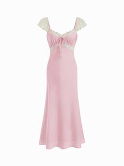 Cider - Satin Lace Ruched Women's Sweetheart Maxi Dress Pink