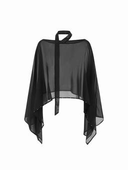 Cider - Chiffon Women's See-Through Boat Neck Cape Top Black