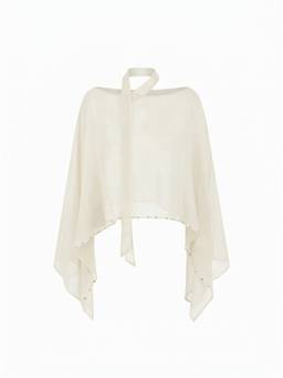 Cider - Chiffon Women's Sheer Boat Neck Cape Top Cream