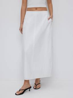 Cider - Cotton-Blend Women’s Mid-Rise Bubble Maxi Skirt White