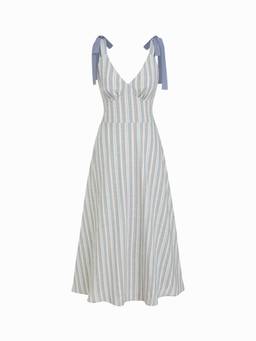 Cider - Linen Blend Women's Sweetheart Lace-Up A-Line Maxi Dress Blue