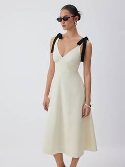 Cider - Linen Blend Women's Sweetheart Lace-Up A-Line Maxi Dress Beige