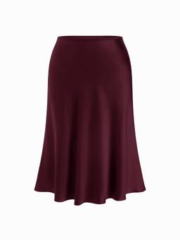 Cider - Satin Solid Women's Ruffle Maxi Skirt Burgundy