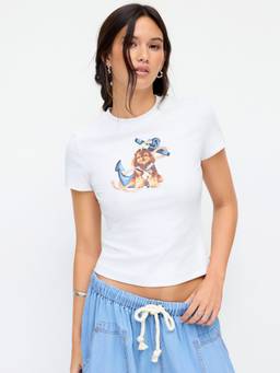 Cider - Dog & Anchor Graphic Women's Graphic Print Crew Neck T-Shirt White