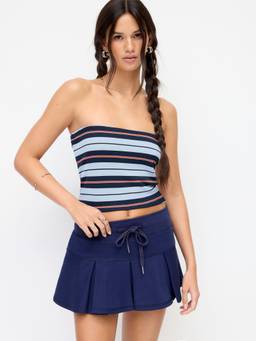 Cider - Stripe Backless Women’s Strapless Bandeau Crop Top Blue