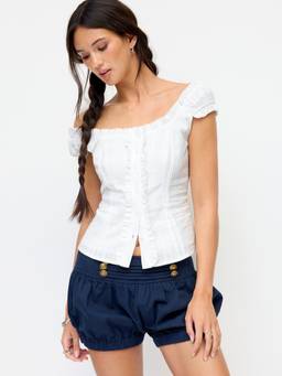 Cider - Cotton Blend Women’s Square Neck Ruffled Corset Top White