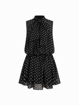 Cider - Chiffon Women's Polka Dot Ruffled A-Line Mini Dress Black