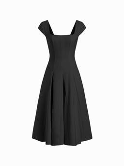 Cider - Women's Square Neck Short Sleeve Wrap A-Line Maxi Dress Black