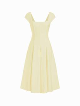 Cider - Square Neck Women's Wrap A-Line Maxi Dress Yellow