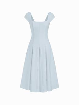 Cider - Square Neck Women's Short Sleeve Wrap A-Line Maxi Dress Sky Blue
