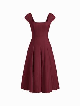 Cider - Women's Square Neck Wrap A-Line Maxi Dress Wine