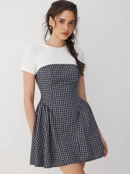 Cider - Cotton Blend Women's Drawstring Flared Mini Dress Navy Blue