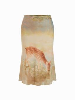 Cider - Oil Painting Women's Mid-Waist Mermaid Maxi Skirt Yellow