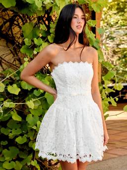 Cider - Lace Women's Strapless Bow Flared Mini Dress White